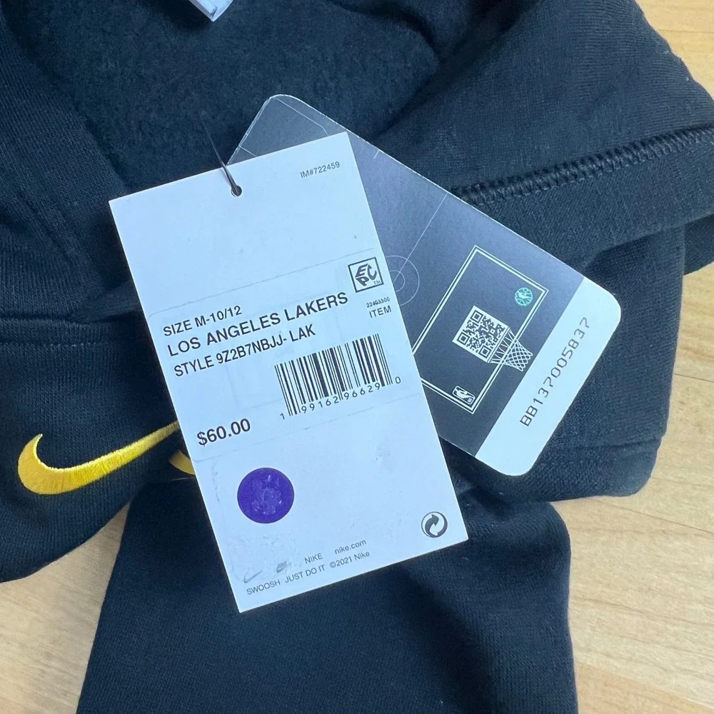 Los Angeles Lakers Kids Size M 10/12 Nike Hoodie Black Yellow New NBA Pullover